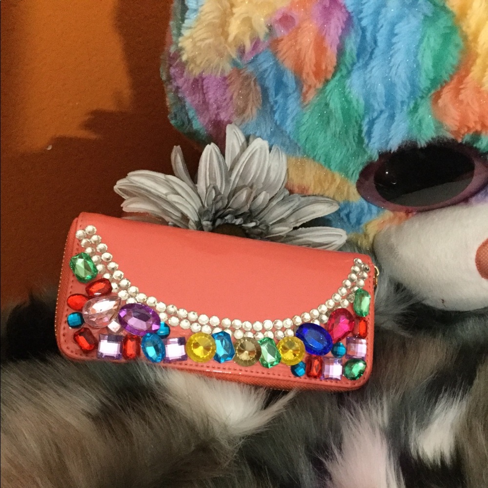 Pat Leather Type Bejeweled WALLET  Clutch